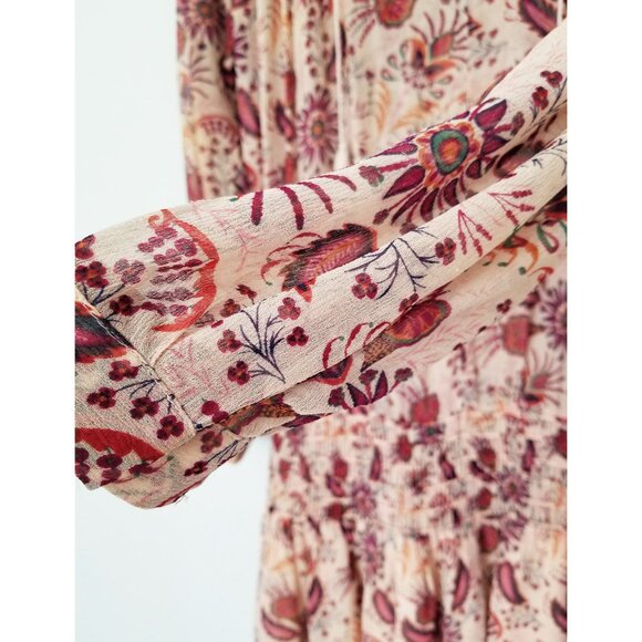 Ba&sh Yanis Mini Dress in Nude Red Paisley Smocked Drop Waist Floral L Sz 3 $320 - Picture 11 of 16